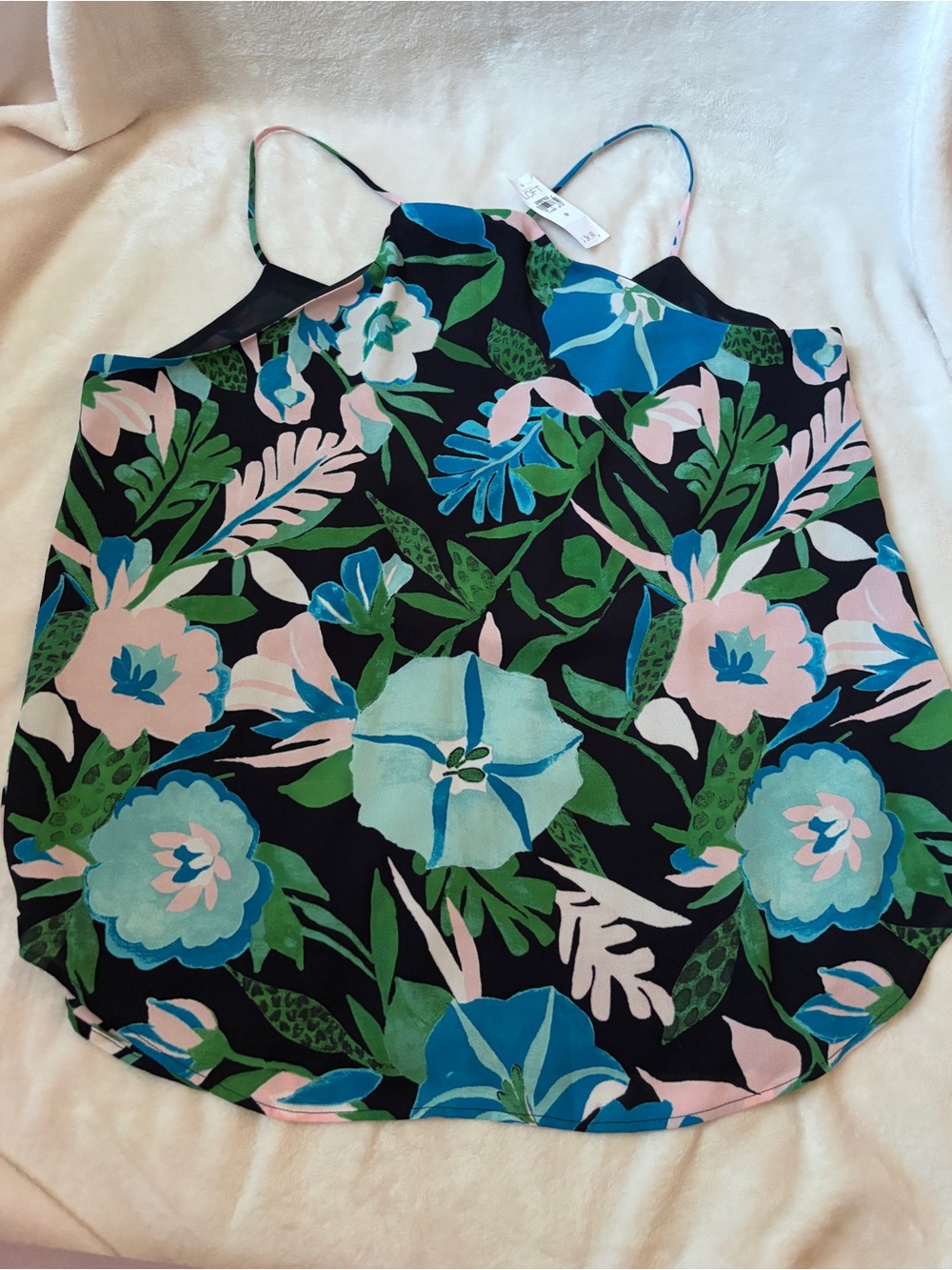 NWT LOFT Floral Cami Tank Top Medium Blue Pink Tropical Sleeveless Blouse - Picture 2 of 7